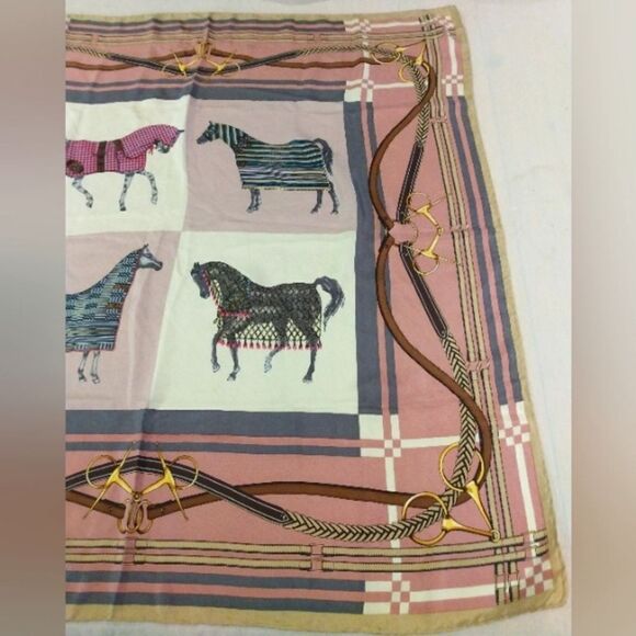 Vintage Silk Scarf Rolled Hem Equestrian Horse Bridle Foulard - Picture 6 of 16